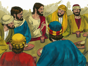 Jesus with his disciples at the Last Supper. Copyright: Free Bible Images